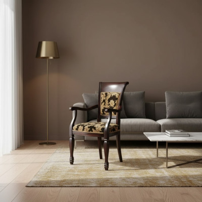 Chair Brown Design Living Room Dining Room Wood Upholstered with Armrest New
