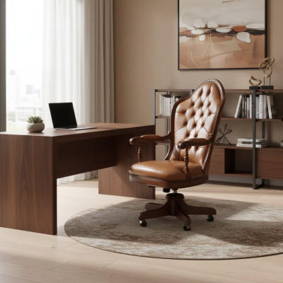 Office Chair Wood Executive Armchair Chesterfield Italian Furniture Brown Swivel New