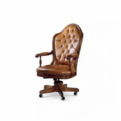Office Chair Wood Executive Armchair Chesterfield Italian Furniture Brown Swivel New