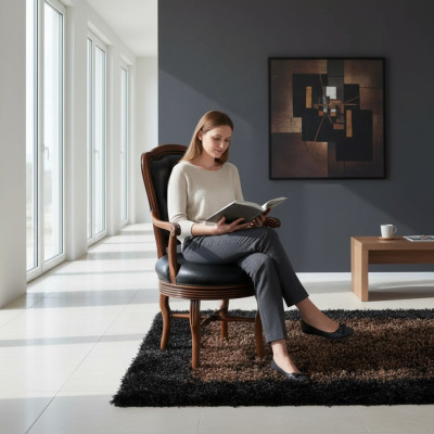 Office chair wood executive chair Chesterfield Italian furniture black swivel