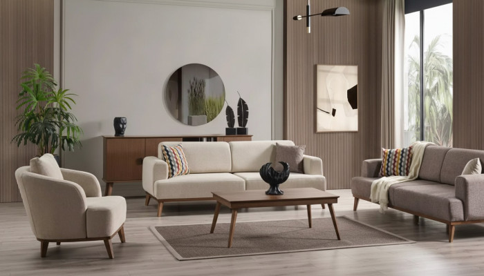 Complete living room furniture 331 3-seater sofa and reclining chair 4-piece set new beige