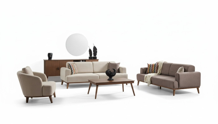 Complete living room furniture 331 3-seater sofa and reclining chair 4-piece set new beige