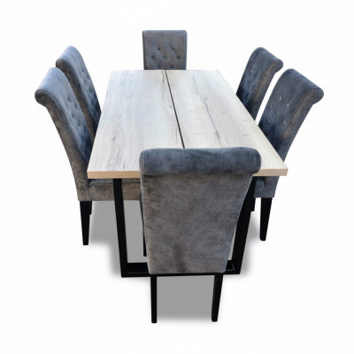 Dining table set table + 6x chairs dining room chair set table wood