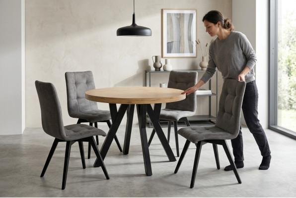 Complete round dining table 4x chairs dining room set dining group wood 5 pieces