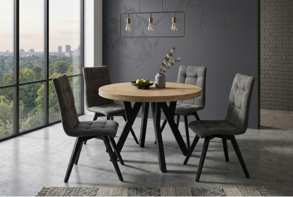 Complete round dining table 4x chairs dining room set dining group wood 5 pieces