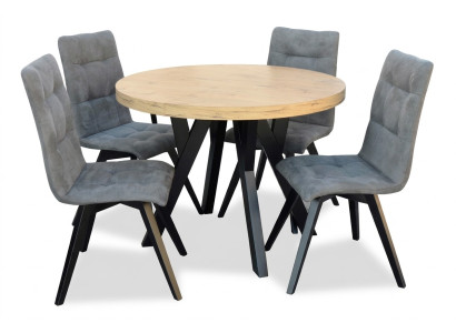 Complete round dining table 4x chairs dining room set dining group wood 5 pieces