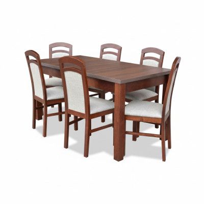 Designer Wood Dining Room Set Table 6x Chairs Upholstery 7-piece Set