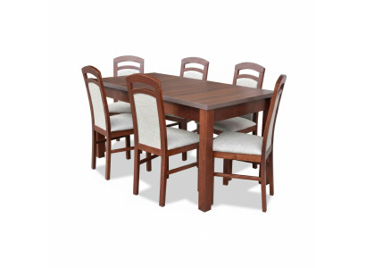Designer Wood Dining Room Set Table 6x Chairs Upholstery 7-piece Set