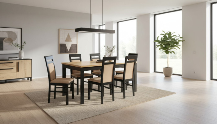 Modern dining table wooden dining room set 6x chairs set 7-piece set
