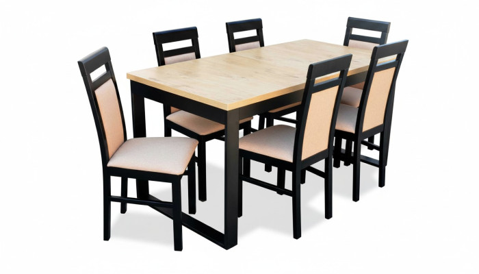 Modern dining table wooden dining room set 6x chairs set 7-piece set