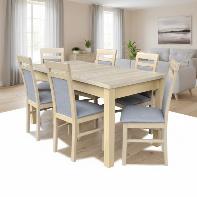 Dining table + 6x chairs dining room set designer wood classic set
