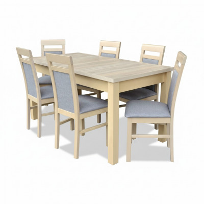 Dining table + 6x chairs dining room set designer wood classic set