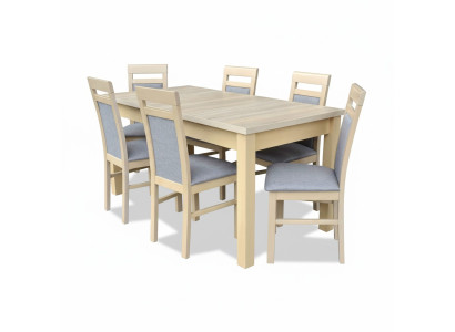 Dining table + 6x chairs dining room set designer wood classic set