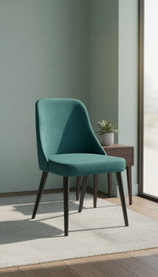 Dining room chairs with fabric upholstery and seat pads, wooden chair, green wood, modern, new.