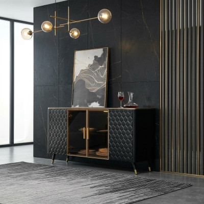 Black Dresser Sideboard Cabinet Sideboards Wardrobes 160cm Furniture
