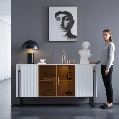 Sideboard White Wooden Cabinet Modern Style Living Room Dresser Sideboard