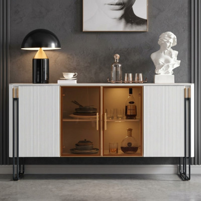 Sideboard White Wooden Cabinet Modern Style Living Room Dresser Sideboard