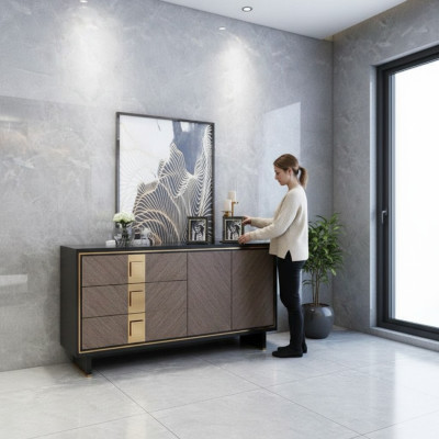 Sideboard dresser cabinet wood modern design gray luxury living room