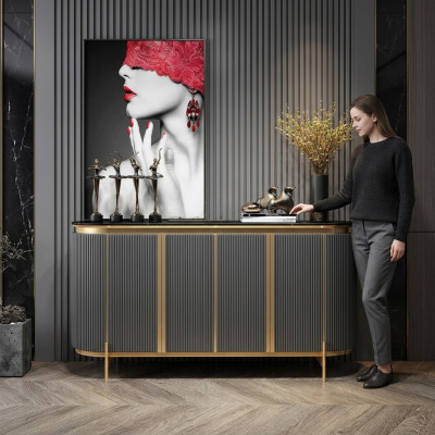 Sideboard Luxury Designer Wood Shelf Cabinet Furniture Gray Dresser