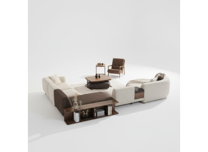 Living room set corner sofa U-shape new armchair luxury wood coffee table stool