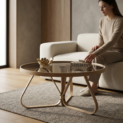 Designer coffee table luxury glass table round living room wooden table