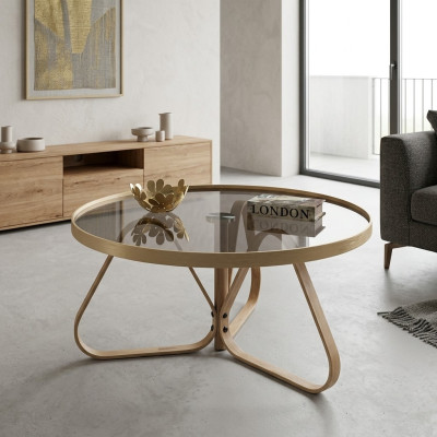 Designer coffee table luxury glass table round living room wooden table