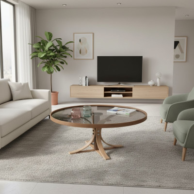 Coffee Table Brown Wood Designer Coffee Table Living Room Glass Table Furniture
