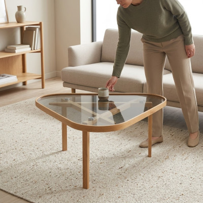 Designer coffee table, luxury furniture, modern glass table, furnishings.