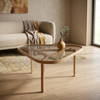 Designer coffee table, luxury furniture, modern glass table, furnishings.