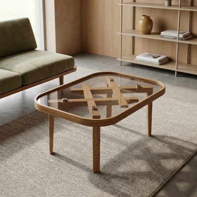 Luxury Furniture Coffee Table Modern Interior Glass Table Beige Living Room