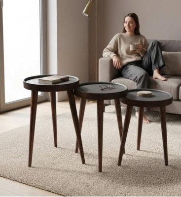 Brown Wood 3x Coffee Tables Living Room Complete Side Table Luxury Tables