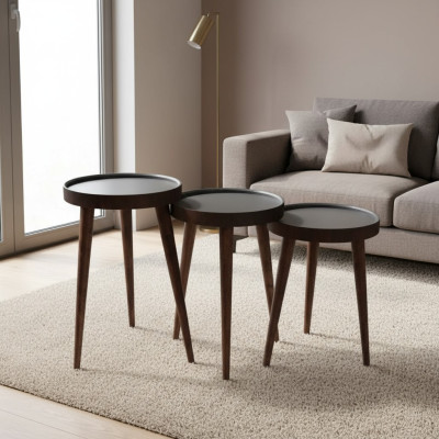 Brown Wood 3x Coffee Tables Living Room Complete Side Table Luxury Tables