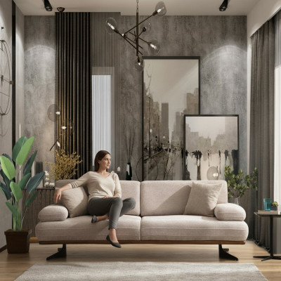 Living Room Modern Three-Seater Sofa Couch Design Upholstered Sofas Luxury Furniture