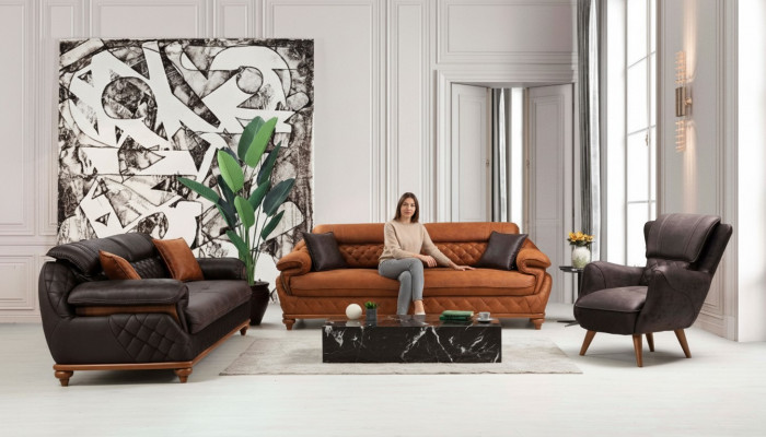 Living Room Complete 3-piece Modern 2x Three-seater Sofa Couch Luxury Armchair New