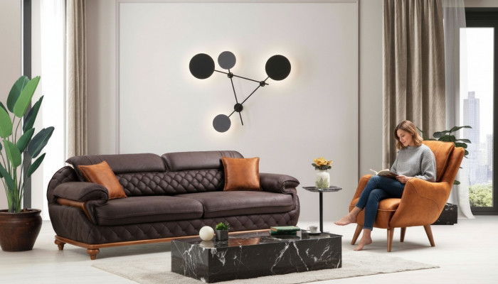 Modern Complete Living Room Set Armchair Sofa Couch Upholstery Seating Three-Seater