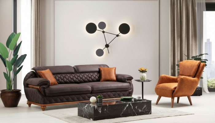 Modern Complete Living Room Set Armchair Sofa Couch Upholstery Seating Three-Seater