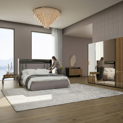 Luxury 6-piece set double bed bedroom dresser with mirror 2x nightstands