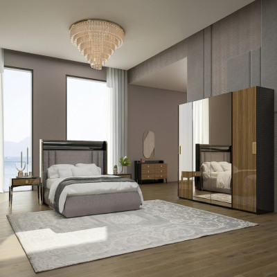 Luxury 6-piece set double bed bedroom dresser with mirror 2x nightstands