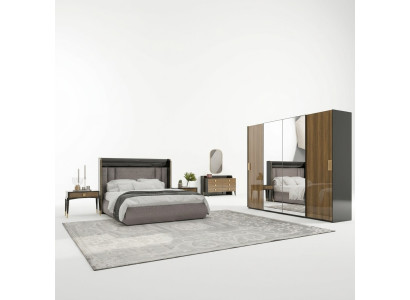 Luxury 6-piece set double bed bedroom dresser with mirror 2x nightstands