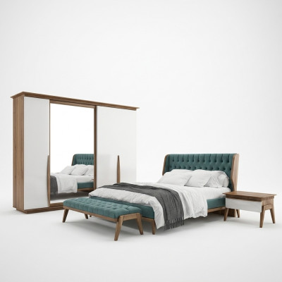 Complete bedroom bed 2x nightstands modern wardrobe bench new