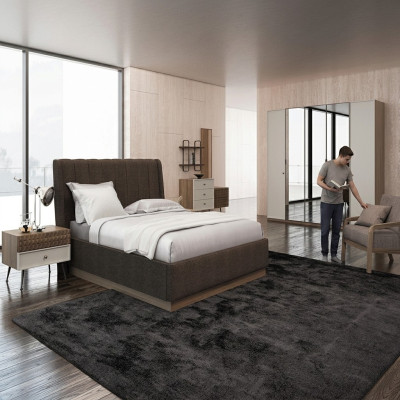 Luxury bedroom double bed 2x bedside tables wood complete 6-piece modern