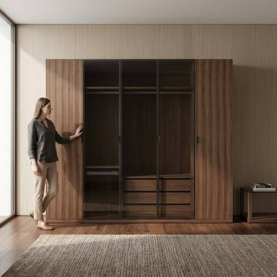 Bedroom Modern Wardrobe Wooden Closet Design Cabinet Glass Doors