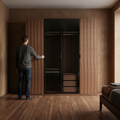 Modern wardrobe bedroom design wood cabinet luxury closet glass doors