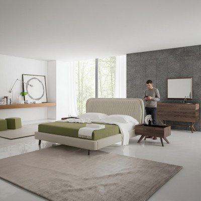 Bedroom set 5-piece luxury double bed 2 nightstands luxury dresser with mirror