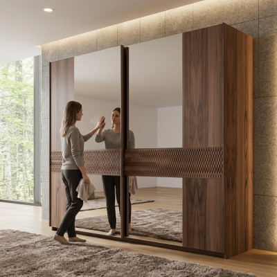 Luxury Wooden Wardrobe Modern Bedroom Design Wardrobe with Glass Doors