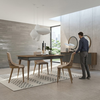 Luxury dining room set: dining table with 4 chairs, luxury sideboard with 2 mirrors, new set.