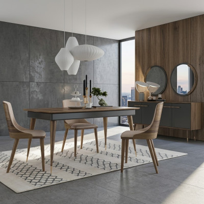 Luxury dining room set: dining table with 4 chairs, luxury sideboard with 2 mirrors, new set.