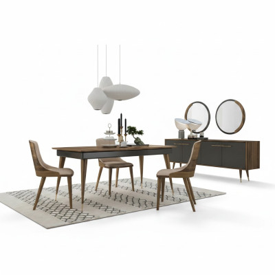 Luxury dining room set: dining table with 4 chairs, luxury sideboard with 2 mirrors, new set.