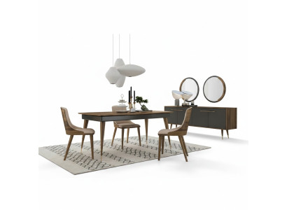 Luxury dining room set: dining table with 4 chairs, luxury sideboard with 2 mirrors, new set.