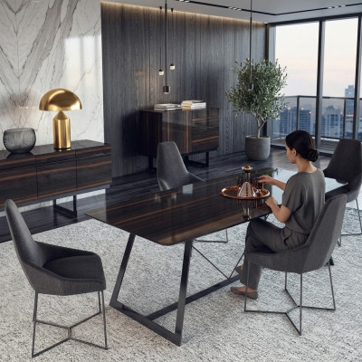 Luxury dining table with 4 chairs, complete dining room set, new furniture, modern design, 5-piece set.